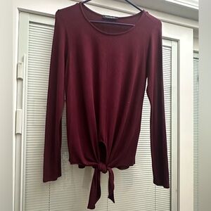Hourglass Lilly Maroon Long Sleeve Tie-Front Top